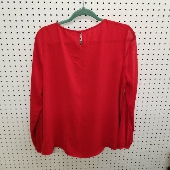 Apt. 9 Womens Sz L Red Solid Long Sleeve Blouse - Picture 6 of 8